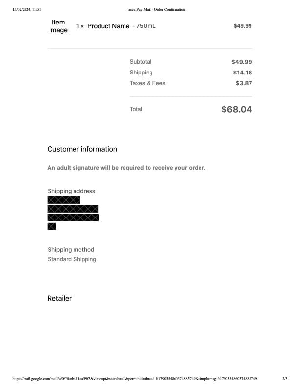 AccelPay Order Confirmation - Example page 2 test